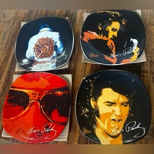 Elvis Presley Dessert Plates Set (4) Colorful by 3E Trading ELVIS Fan Gift NEW